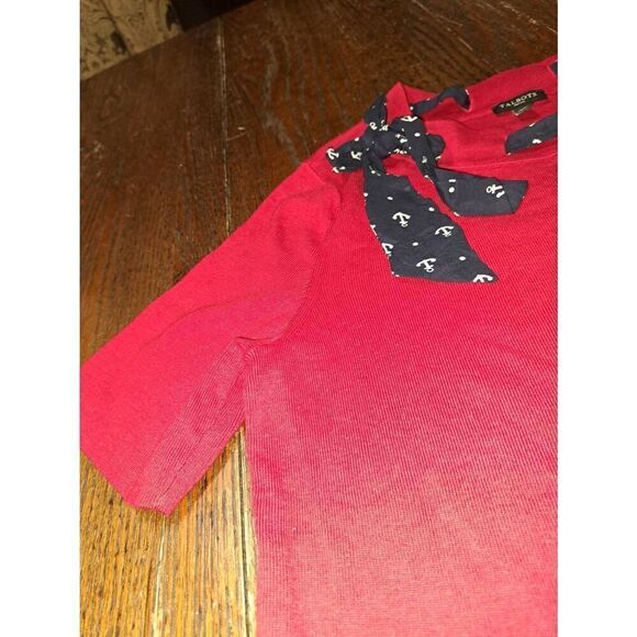 LP Talbots Pink Re Blue White  Short Sleeve Nautical Knit Pullover Sweater Shirt - Picture 3 of 3